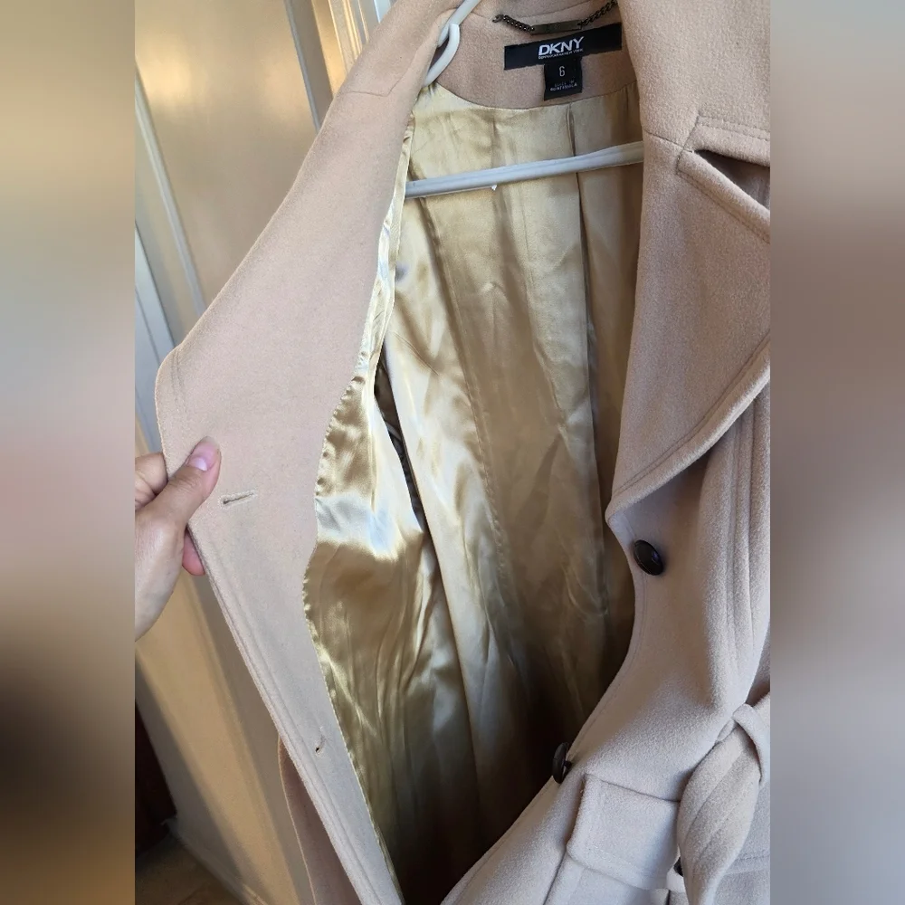 DKNYC Vintage Camel Wool Coat Belted Pockets Old Money Quiet Luxury Minimalist 6 - Picture 5 of 9